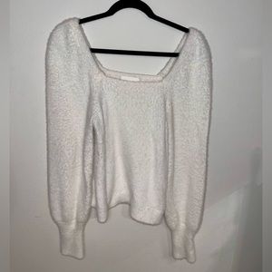 H&M white fuzzy square-neck sweater